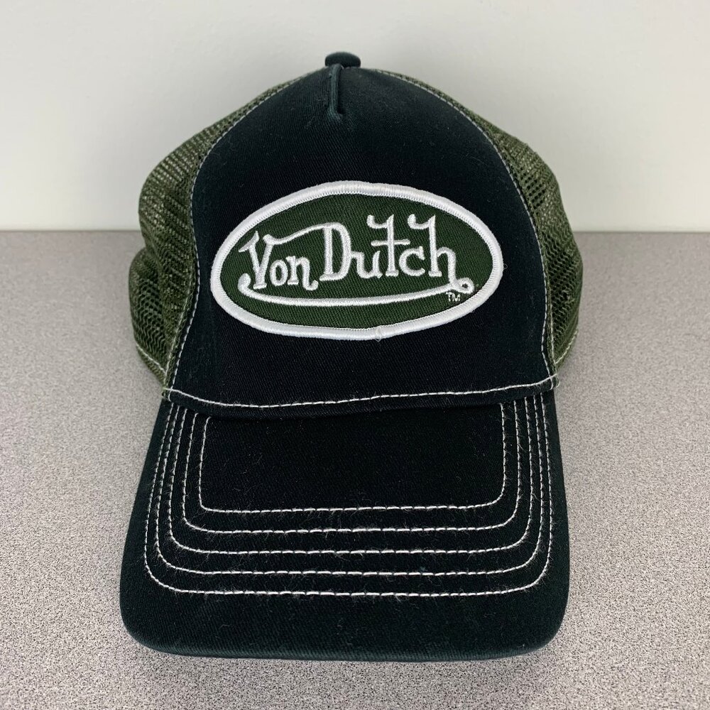 Von Dutch Staple Trucker Hat Black Green Snapback
